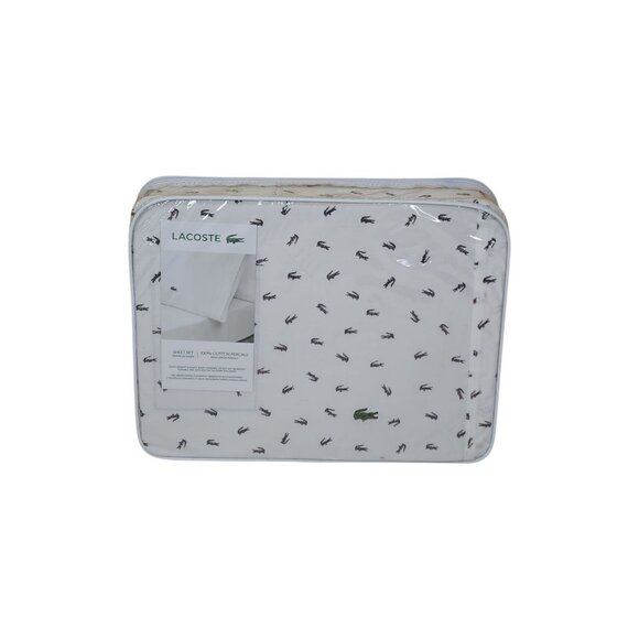 Lacoste Cotton Percale Full Sheet Set Croc Pattern Soft Breathable Material - Picture 12 of 12